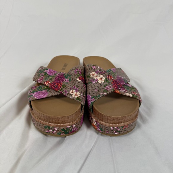 Johnny Was Jenna X Band Floral Platform Slide Sandals Brown Colorful Women's 7.5 - Picture 9 of 9